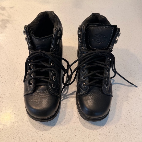 Harley Davidson Tyler Moto Biker Boots Black Leather Lace Up Women’s 38 / US 7 - Picture 2 of 11